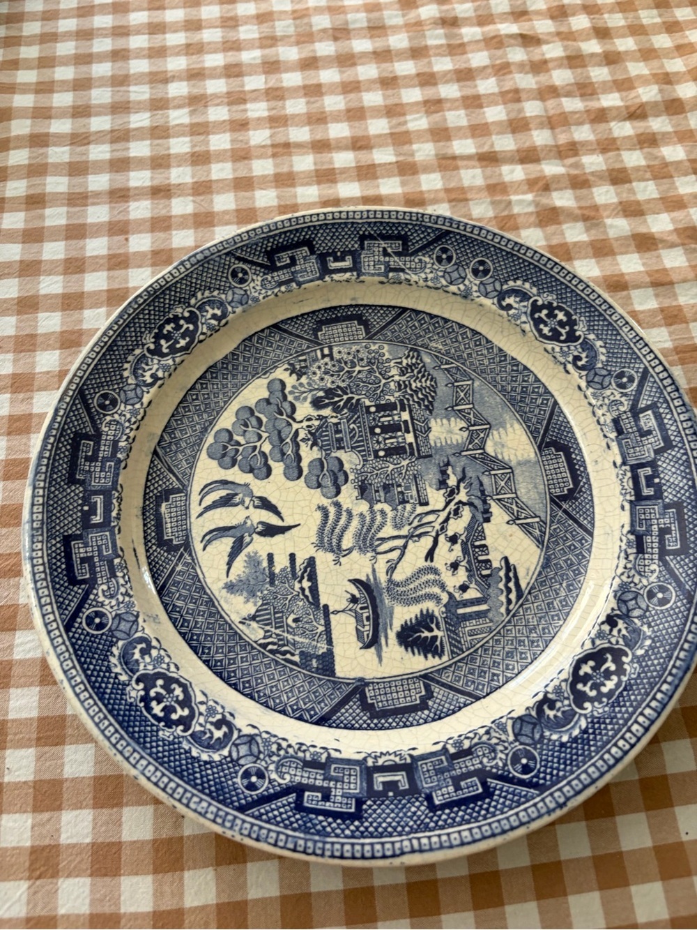 Vintage Blue and White Willow Pattern Decorative Plate